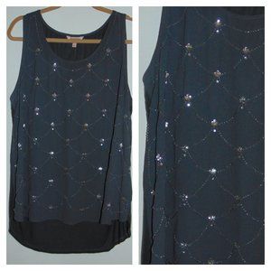Juicy Couture Dark Grey Sleeveless Sequin Embellished Blouse
